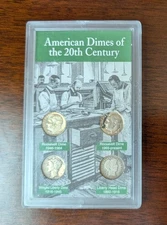 Silver American Dimes of the 20th Century Collection, 4 Dime Set, Acrylic Holder