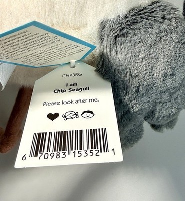 Jellycat Chip Seagull Plush Medium Soft Toy White Gray Bird Sea