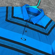 Oakley Polo Shirt Mens Large Blue Striped Short Sleeve Golf Casual Performance