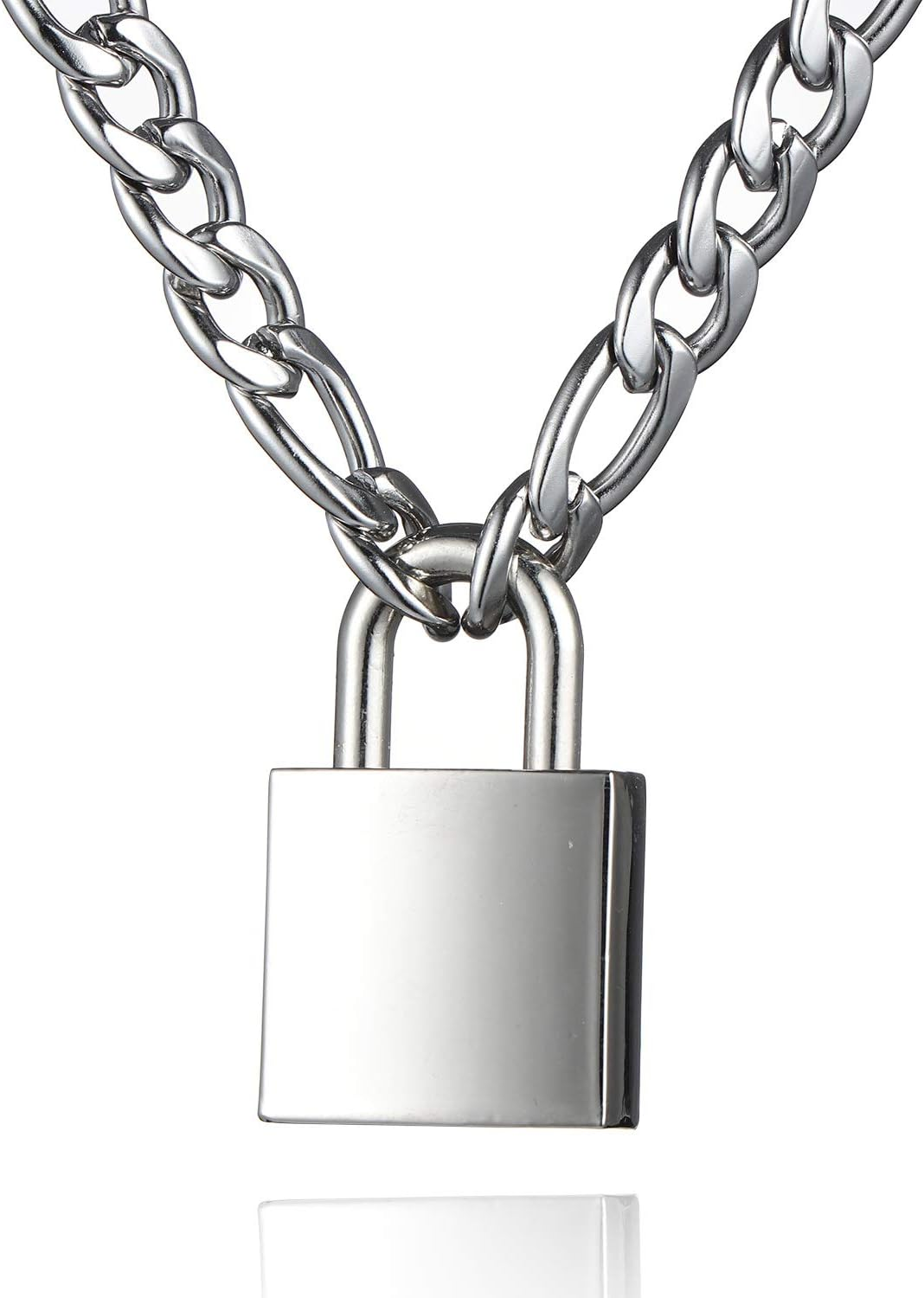 Padlock Necklace Stainless Steel Lock Chain for Men Women Silver 18-24 Inch