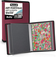 Dunwell Art Portfolio 9X12, 24 Pockets, Displays 48 Pages, Ruby  Black Mounting
