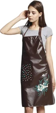 PU Kitchen Oil and Waterproof Aprons for Women with Pocket for Cooking Washing