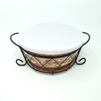 Temptations Old World Baking Dish Round 8'' 1.5 Qt Red with Lid and Wire Rack