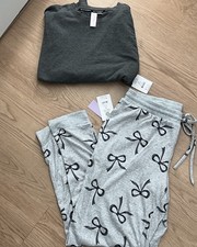 Grey Pajama Two Piece Matching Long Sleeve Set Long Sleeve and Pants Size Medium