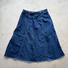 Vintage 1960s Denim Skirt Dark Wash A-Line Raw Hem Scovill Side Zipper Indigo