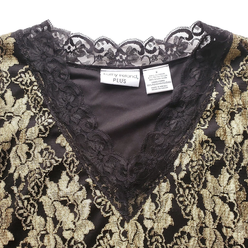 Vintage Y2K 2000s Gold Black Lace Top Kathy Ireland Plus Size 1X Goth Whimsigoth - Image 3 of 4