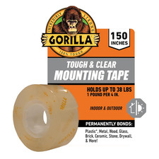 Gorilla Tough  Clear Double Sided Tape 1" x 150', Weatherproof Mounting