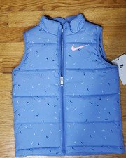 NIKE Girl's Puffer Vest Full Zip Allover Logo Print Size Small 4-5 yrs NWT