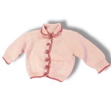 Vintage Handmade Light Knit Infant Sweater Cardigan Hearts Pink Sz 6-12m B-2