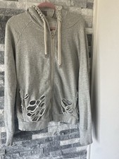 Women's NSF Roxie Fitted Destroyed Melange Terry Hoodie-Gray-Medium