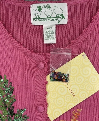 NWT Quacker Factory Cardigan Sweater Women Large Sequins Palm Tree Sailboat NEW - Picture 3 of 3