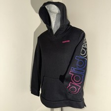 Adidas Girls sz L 14 Black hoodie colorful sleeve graphic EUC