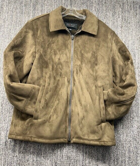 Axcess Faux Suede Bomber Jacket M Tall Brown Full Zip Pockets