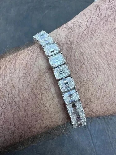 Men's 7Ct Emerald Cut Lab Created Diamond Tennis Bracelet 14K White Gold Finish