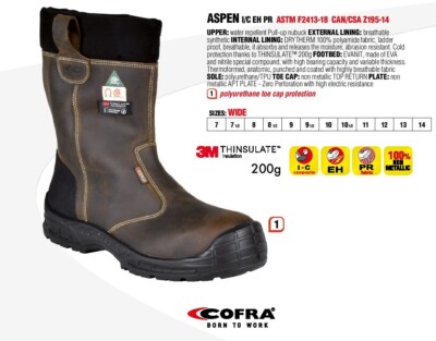 New Men's COFRA ASPEN #12960-CM0 brown safety boot - USA/CAN safety standard