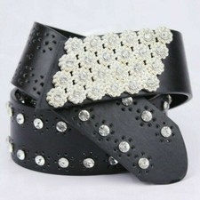 Donna Similpelle Cintura Cristallo Borchiato Brillantini Glitter Traforato Larga