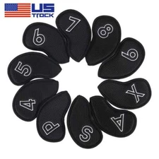 10Pcs Meshy Cotton Golf Iron Cover Set Golf Club Head Cover Fit Most Irons Black