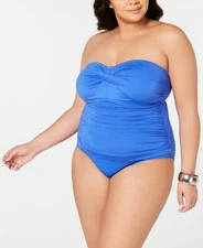 RALPH LAUREN Plus Size Beach Club Solid Twist Bandeau One Piece Swimsuit, 22W