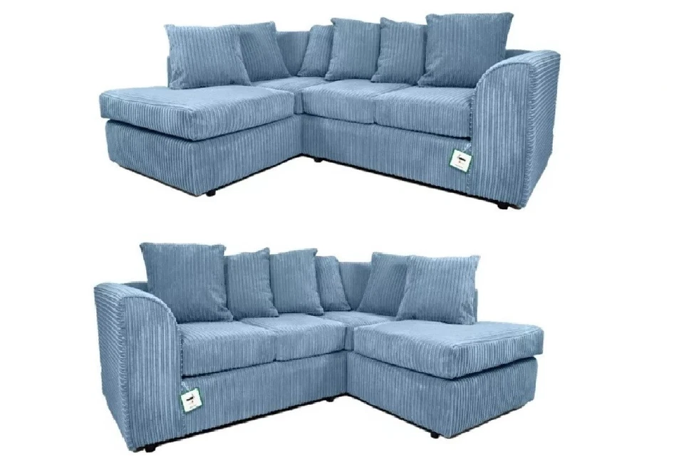 FERGUSON DINO LUXOR DINO CHICAGO JAMBA SOFA SCENE Sky Blue Jumbo Cord Corner Sofa Suite Set Footstool 3 2 Seater Chairs - Limited