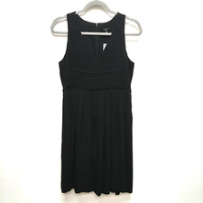 Ann Taylor Women Black V-Neck Sleeveless Pleated Knee Length Flare Dress 6P $169