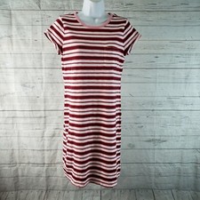 Gap Womens T-Shirt Dress Sz Small Tall Pink Maroon Striped Short Sleeve