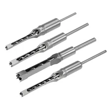 4pcs Square Hole Drill Bit for Wood 1/2" 1/4" 3/8" 5/16" Hollow Chisel Mortiser