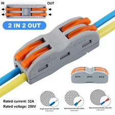 Reusable Electrical Connectors 2 to 2 Inline Wire Block Clamp Terminal AWG 28-12