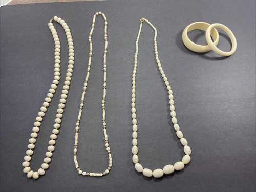Vintage Necklaces/ Bangle Bracelets Costume Jewelry Cream Color Beads