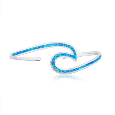 Hawaii Blue Opal Waves Cuff Bangles 925 Sterling Sliver Jewelry For Women Girls