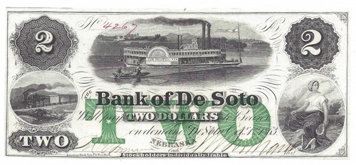 1863 Bank of De Soto, Nebraska billete de $2 n.o 4267 (57937)