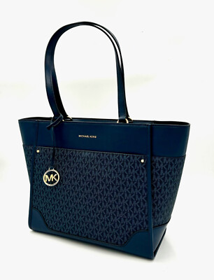 MICHAEL KORS Tasche LG Tote Harrison Blau Dunkelblau, Gold, NEU