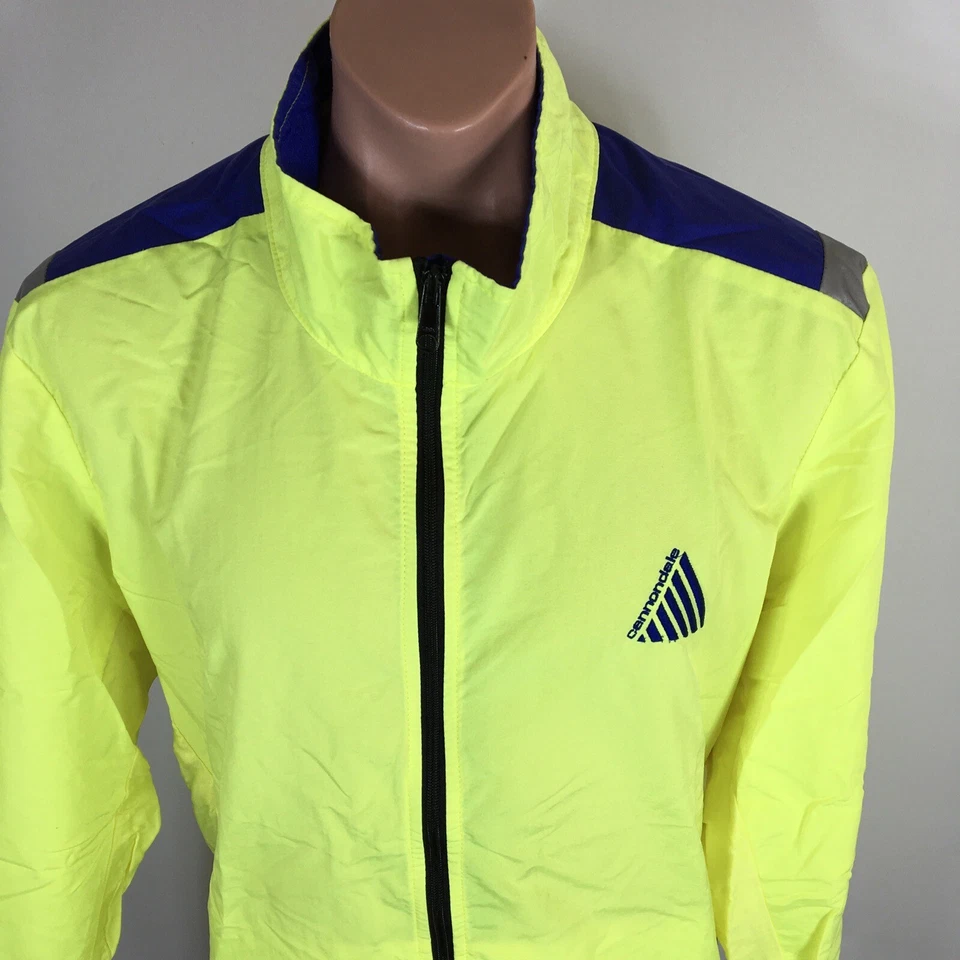 Chaqueta Atlética Cortavientos Cannondale Años 80 Amarillo Neón Púrpura Cremallera Completa Talla XL De Colección Foto 4 de 4