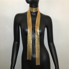 Thin Skinny Metal Sequins Neck Tie Scarf Neckerchief Long Glitter Scarf Evening