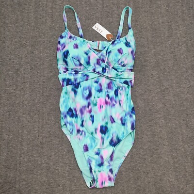 Womens 2X Swimsuit Bikini Halter Padded Lysa Swims Teal Green Purple Watercolor