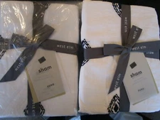 2 West Elm  Belgian Linen Ladder Stripe Embroidery Shams Euro White Midnight New