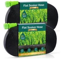 Soaker Hose - Flat 100 FT for Garden Beds Hoses with Heavy Duty Double Layer
