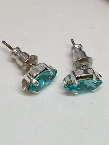 Gorgeous Small Navette Stud Earrings using Swarovski Light Turquoise. Made in UK - Picture 4 of 4