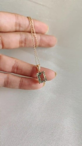 3.45 Ct Natural Green Amethyst Pendant 14K Gold Birthstone Minimalist Jewelry - Video 1 of 1