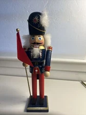 Nut Cracker Decorative Holiday Christmas 15"  Soldier Holding a Flag