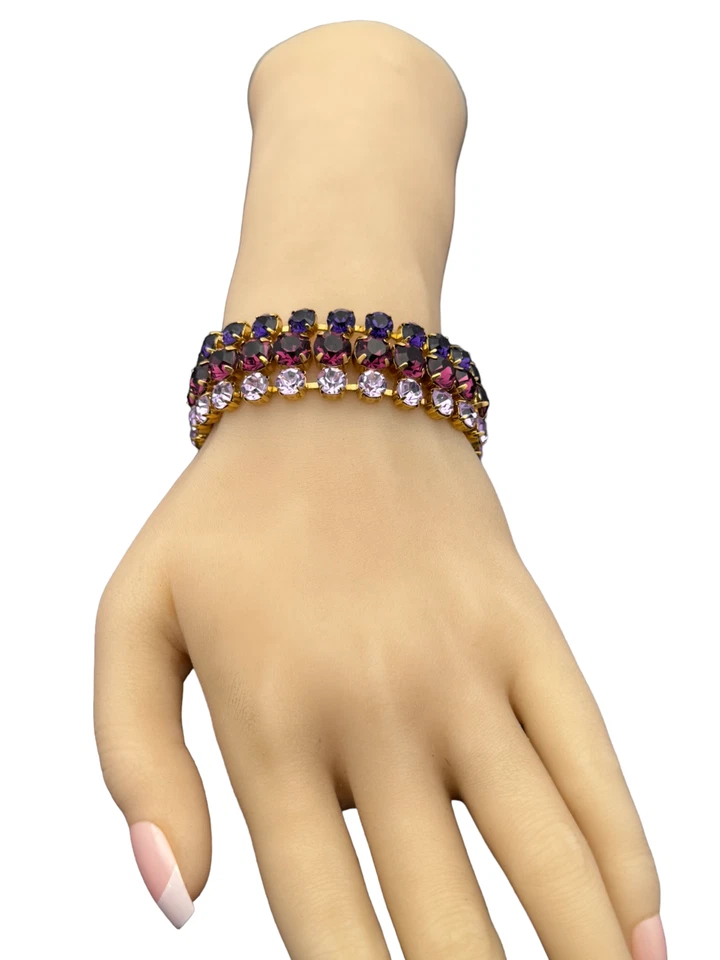 Coach Vintage Multicolor 3 Strands Royal Purple Lilac Swarovski Crystal Bracelet - Image 2 of 4