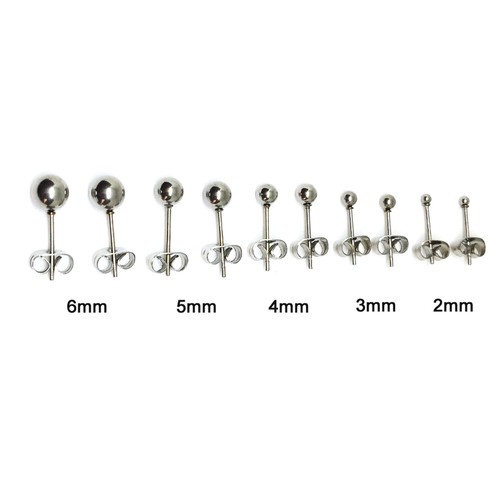Juego de 5 pares de pendientes redondos de bola sólida de acero inoxidable para mujer/hombre - Imagen 6 de 9