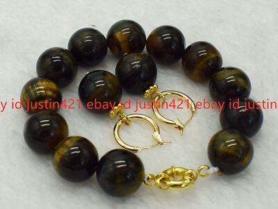 Genuine 8mm African Tiger Eye Gemstone Beads Necklace Bracelet Earrings Set