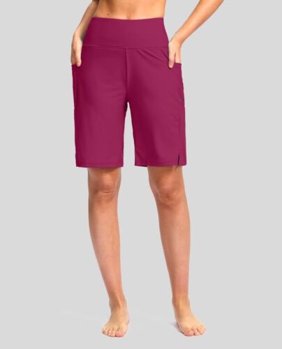 Women's 9" Long Swim Board Shorts with Pockets High Waisted Knee Length Beach... - Picture 2 of 7