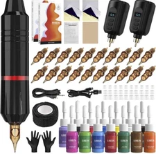 NEW Rhein WIRELESS Tattoo Gun Kit Includes Needles Ink AND Accessories SEALED