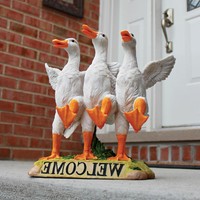 Delightful Dancing Ducks Welcome Statue Resin Hand Painted Multicolor Finish Delightful Dancing Ducks Welcome Statue Resin Hand Painted Multicolor Finish
