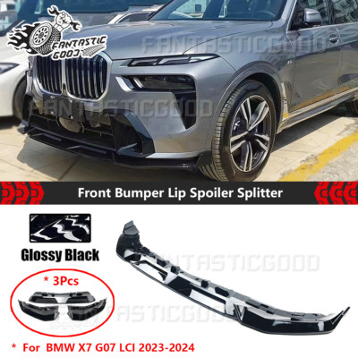 For BMW G07 X7 LCI 2023-2024 Glossy Black MP Style Front Bumper Lip Splitter Kit