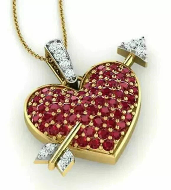 2.00Ct Heart Cut Lab Created Red Ruby Heart Women Pendant 14K Yellow Gold Plated