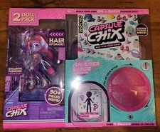 Capsule Chix Shimmer Surge 2 Pk 4.5 in Small Doll + Capsule Machine, New