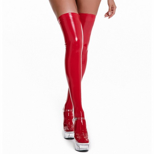 Glänzende Damensocken aus PVC Latexleder hohe Strümpfe Nasslook oberschenkelhohe Socken Clubwear - Bild 16 von 17