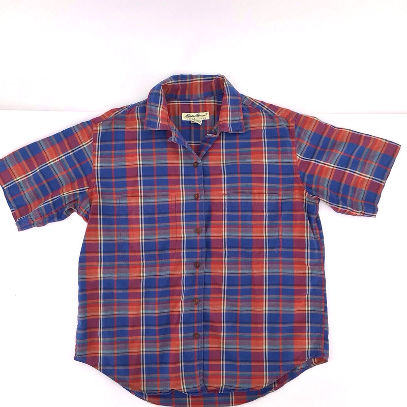 Eddie Bauer Vintage Plaid Button down Short Sleeve Top Size Medium